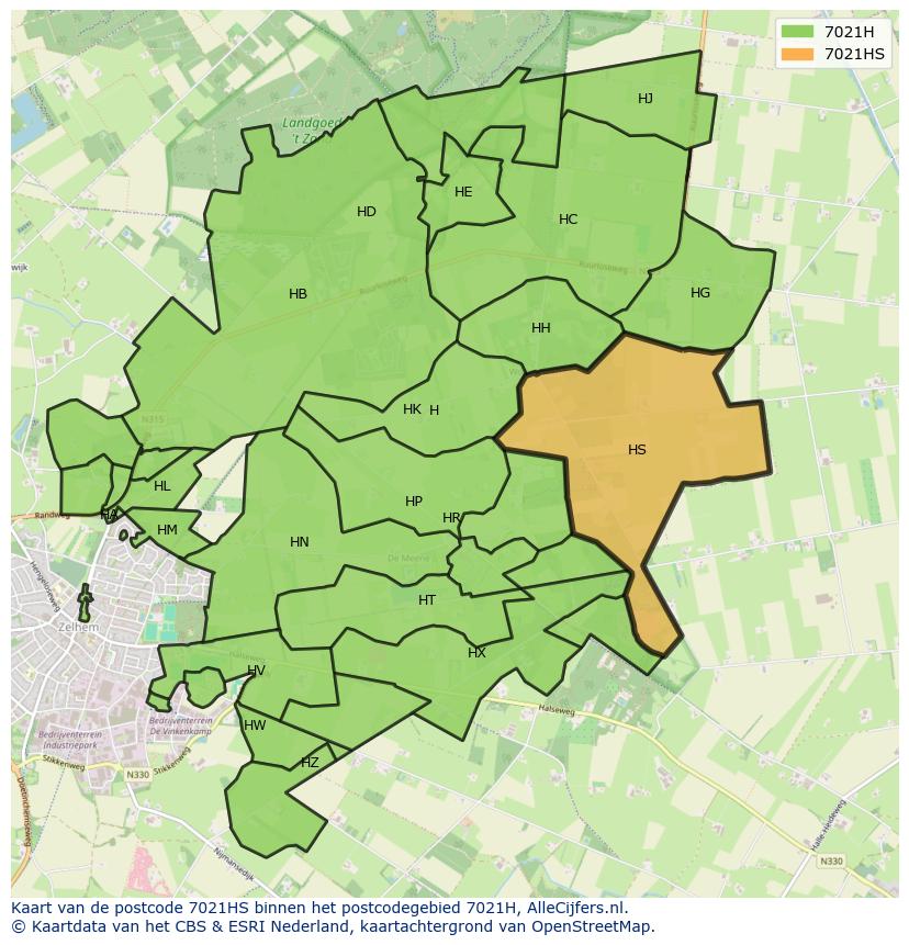 Afbeelding van het postcodegebied 7021 HS op de kaart.