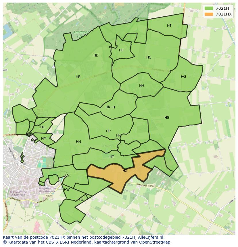 Afbeelding van het postcodegebied 7021 HX op de kaart.