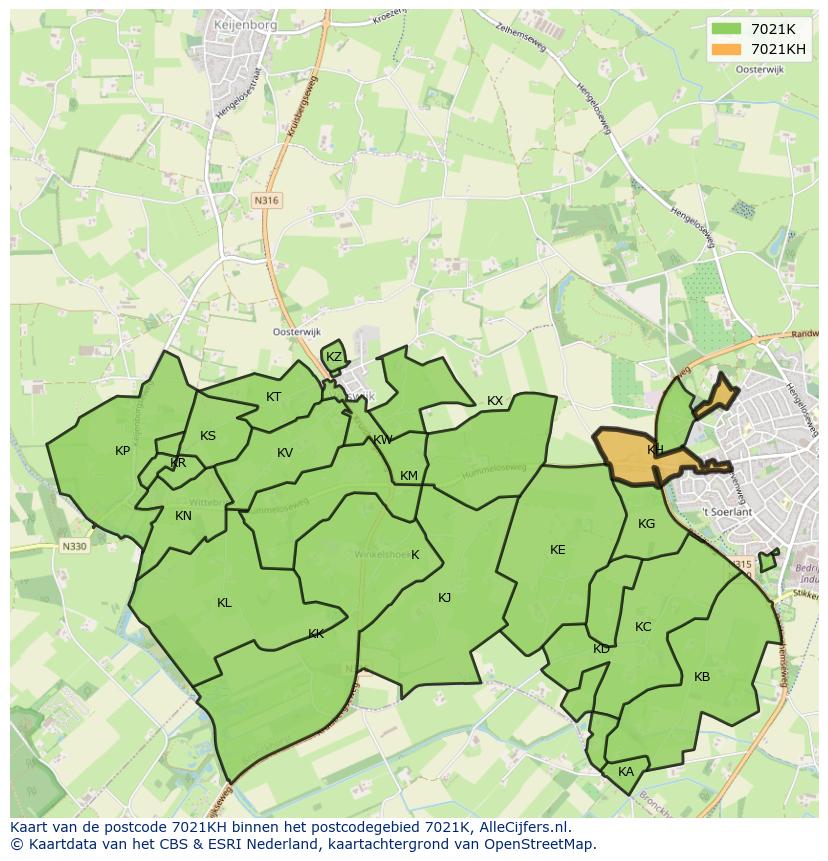 Afbeelding van het postcodegebied 7021 KH op de kaart.