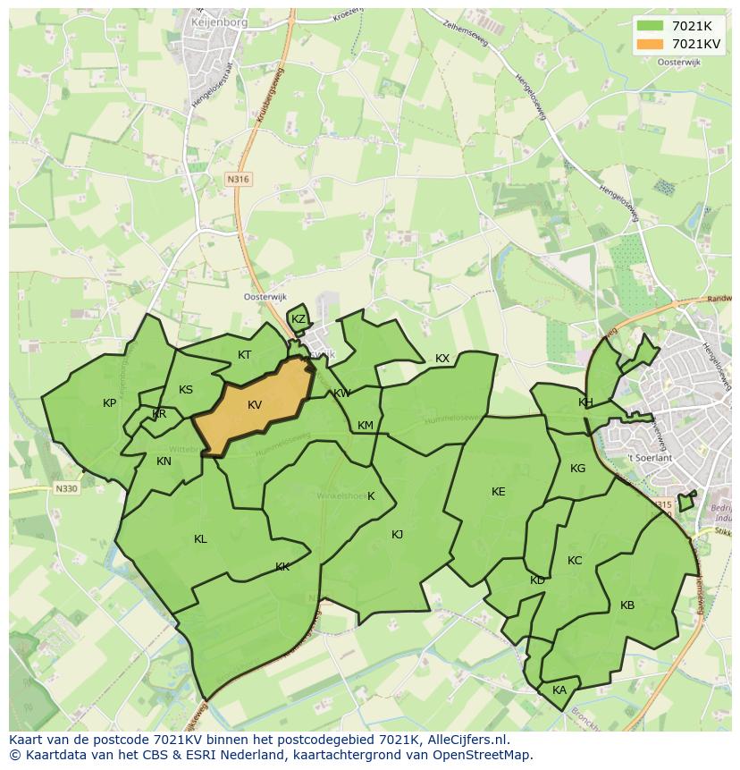 Afbeelding van het postcodegebied 7021 KV op de kaart.