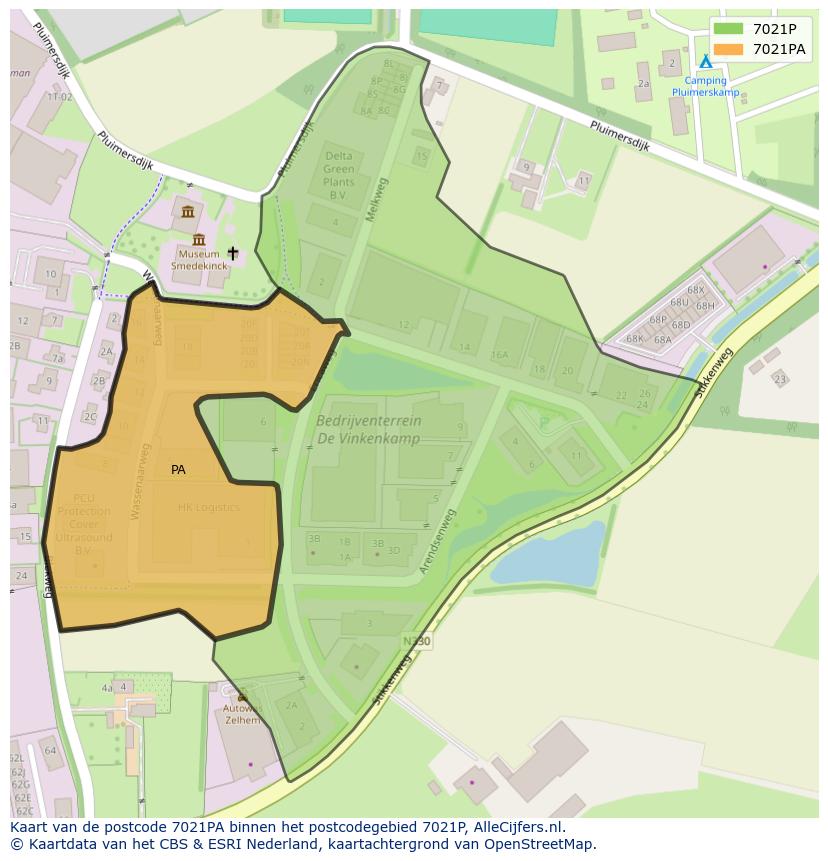 Afbeelding van het postcodegebied 7021 PA op de kaart.