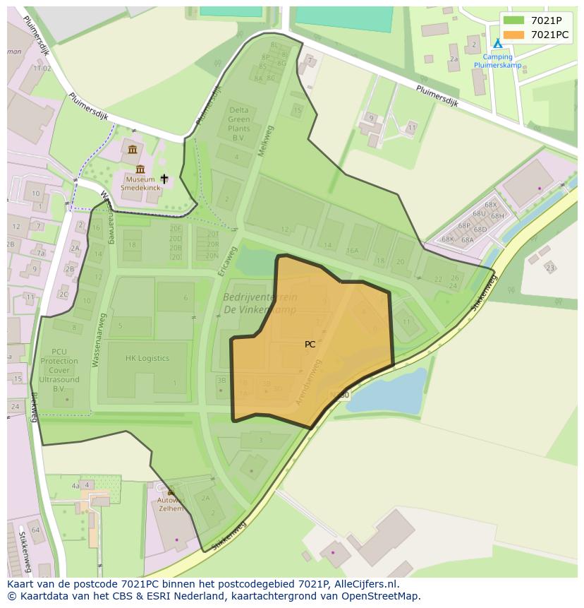 Afbeelding van het postcodegebied 7021 PC op de kaart.