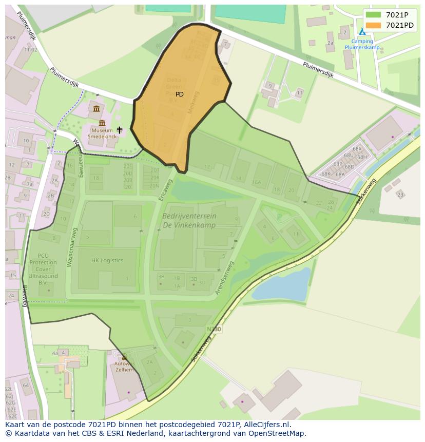 Afbeelding van het postcodegebied 7021 PD op de kaart.