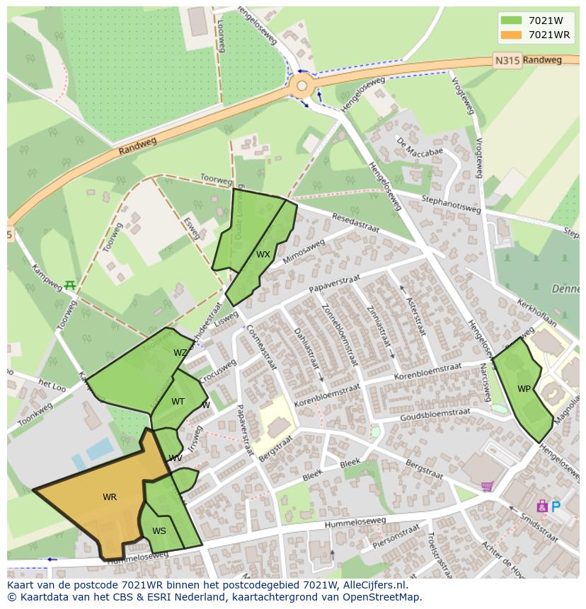 Afbeelding van het postcodegebied 7021 WR op de kaart.