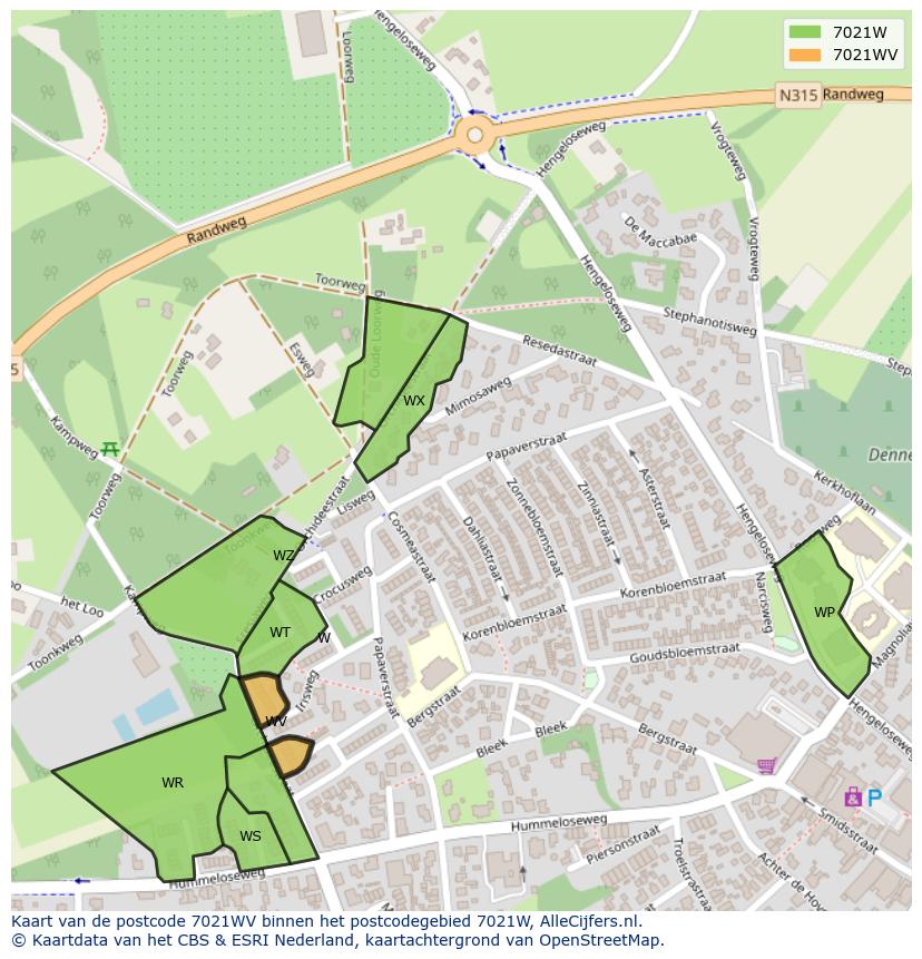 Afbeelding van het postcodegebied 7021 WV op de kaart.
