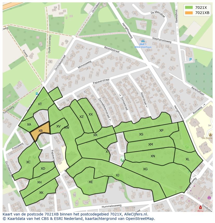 Afbeelding van het postcodegebied 7021 XB op de kaart.