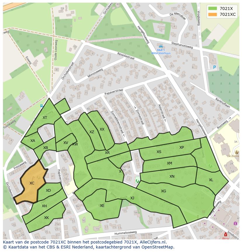 Afbeelding van het postcodegebied 7021 XC op de kaart.