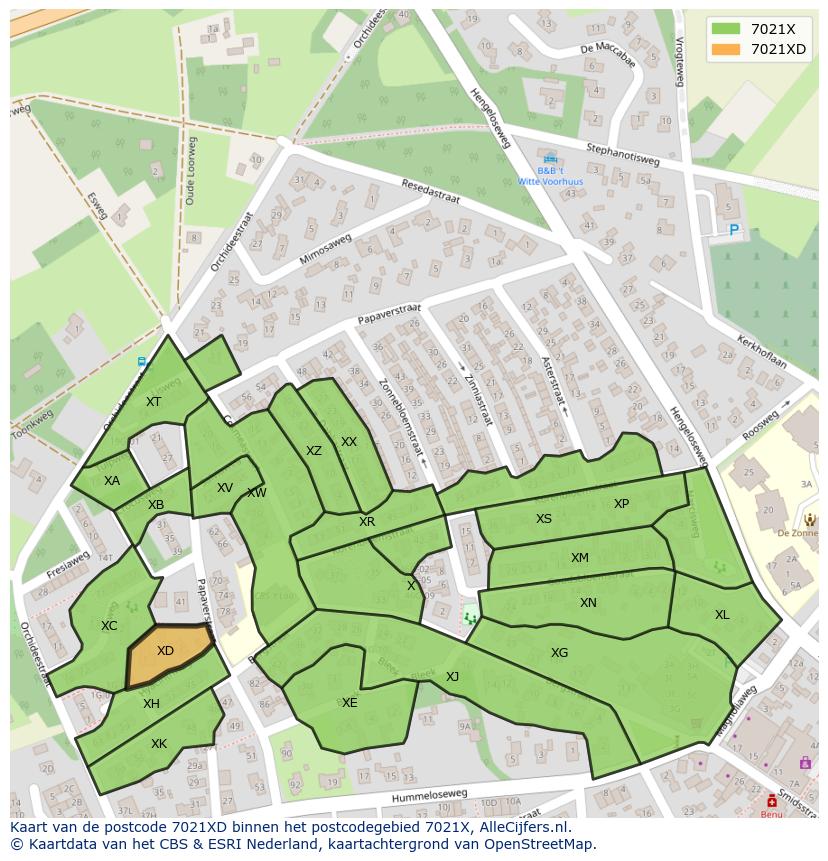 Afbeelding van het postcodegebied 7021 XD op de kaart.