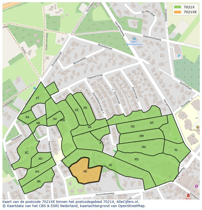 Afbeelding van het postcodegebied 7021 XE op de kaart.