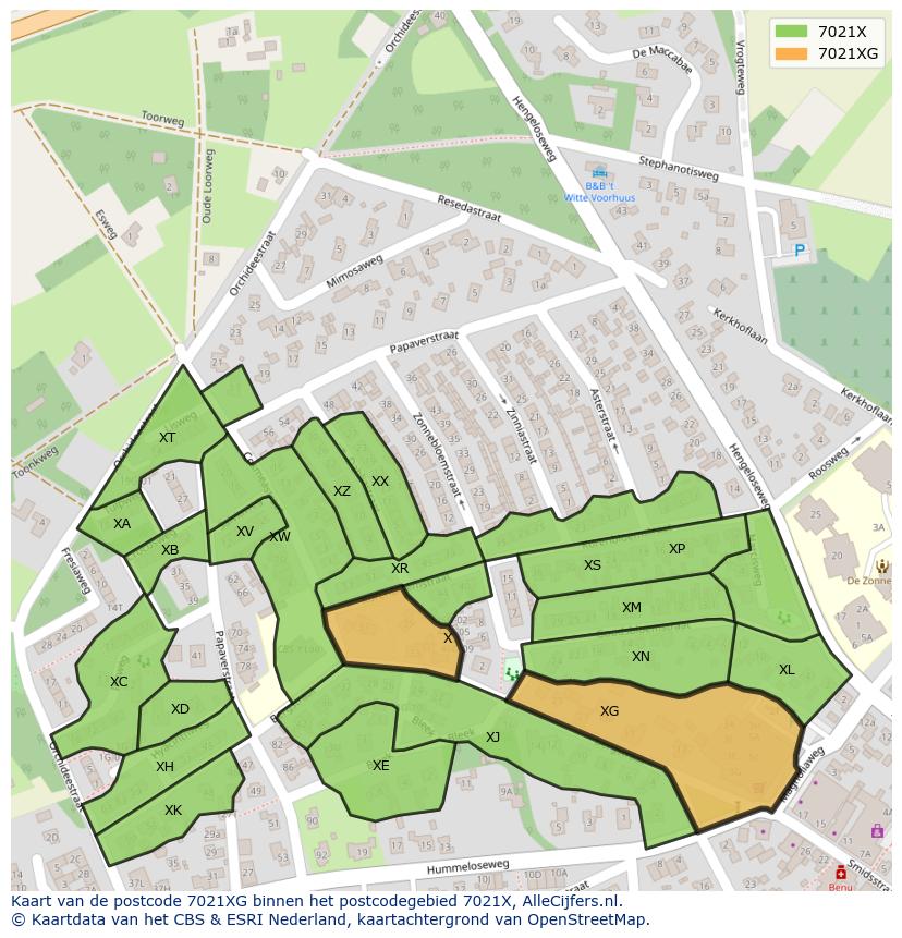 Afbeelding van het postcodegebied 7021 XG op de kaart.