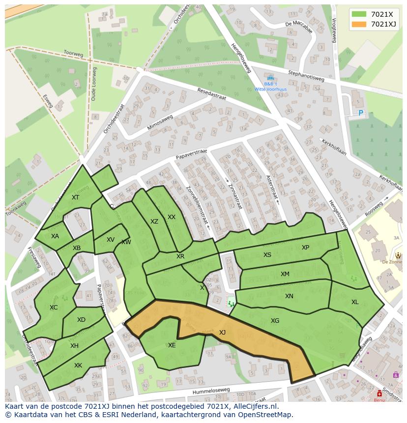 Afbeelding van het postcodegebied 7021 XJ op de kaart.