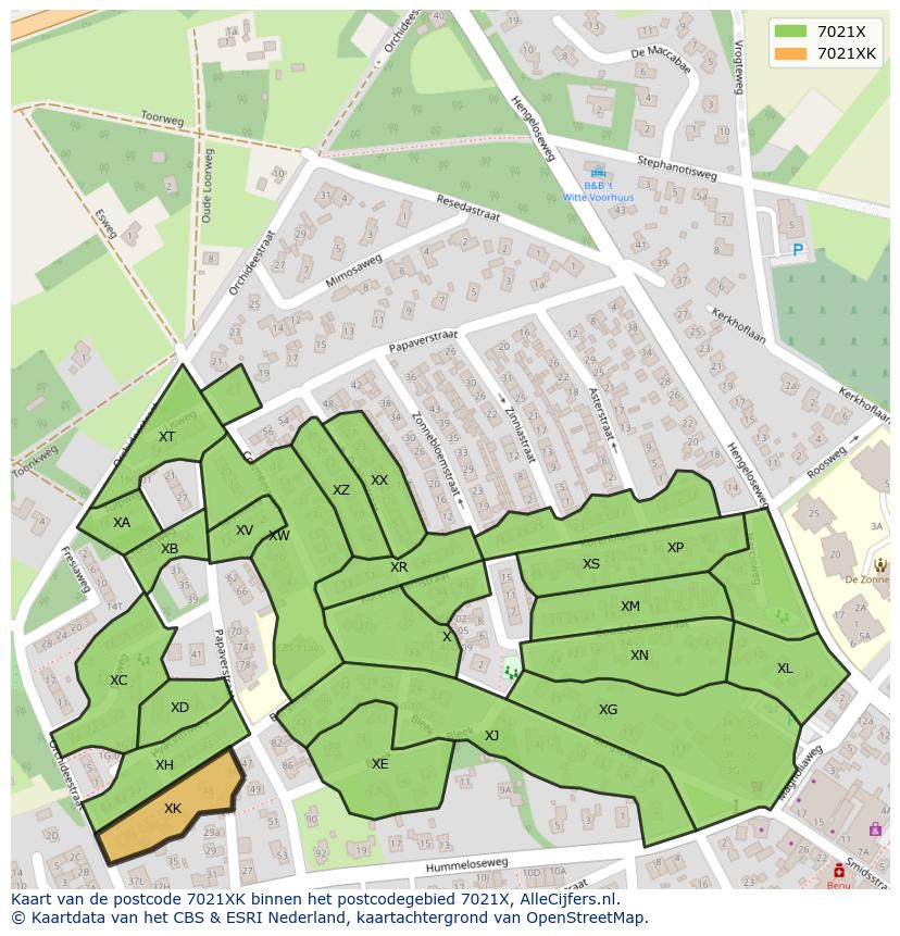 Afbeelding van het postcodegebied 7021 XK op de kaart.