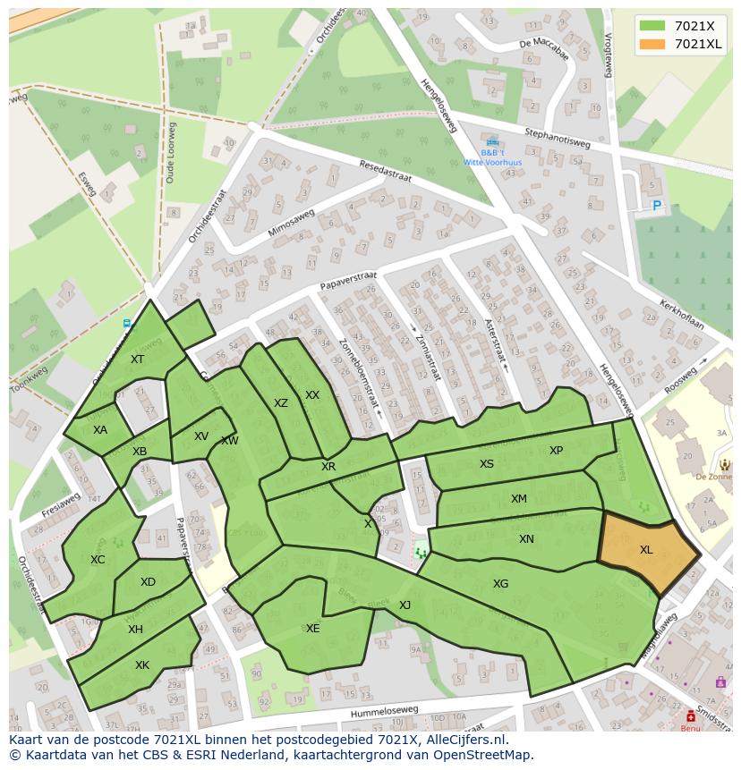 Afbeelding van het postcodegebied 7021 XL op de kaart.