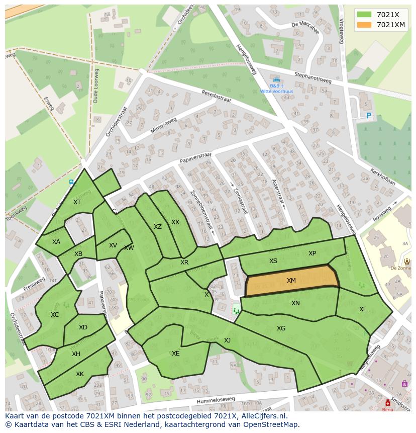 Afbeelding van het postcodegebied 7021 XM op de kaart.
