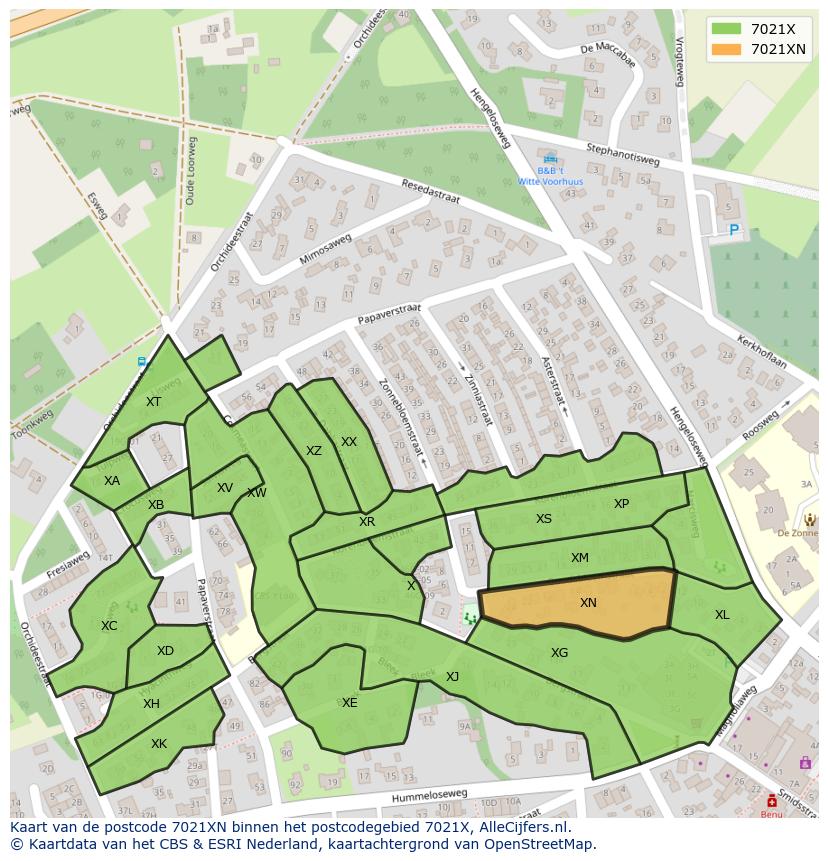 Afbeelding van het postcodegebied 7021 XN op de kaart.