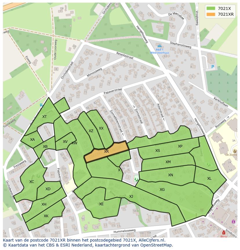 Afbeelding van het postcodegebied 7021 XR op de kaart.