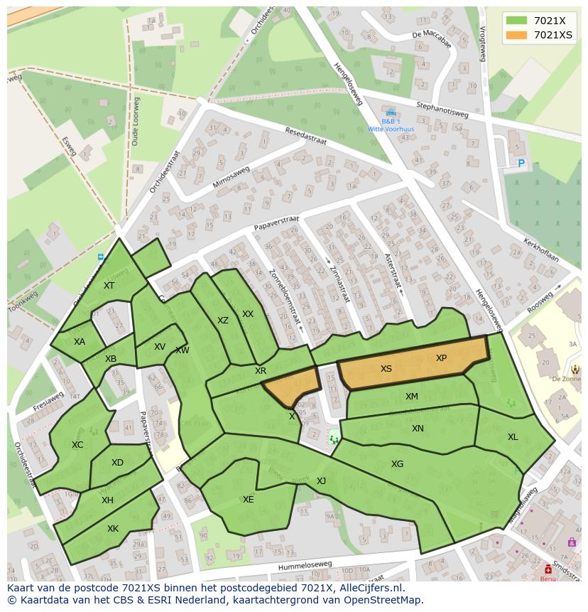 Afbeelding van het postcodegebied 7021 XS op de kaart.