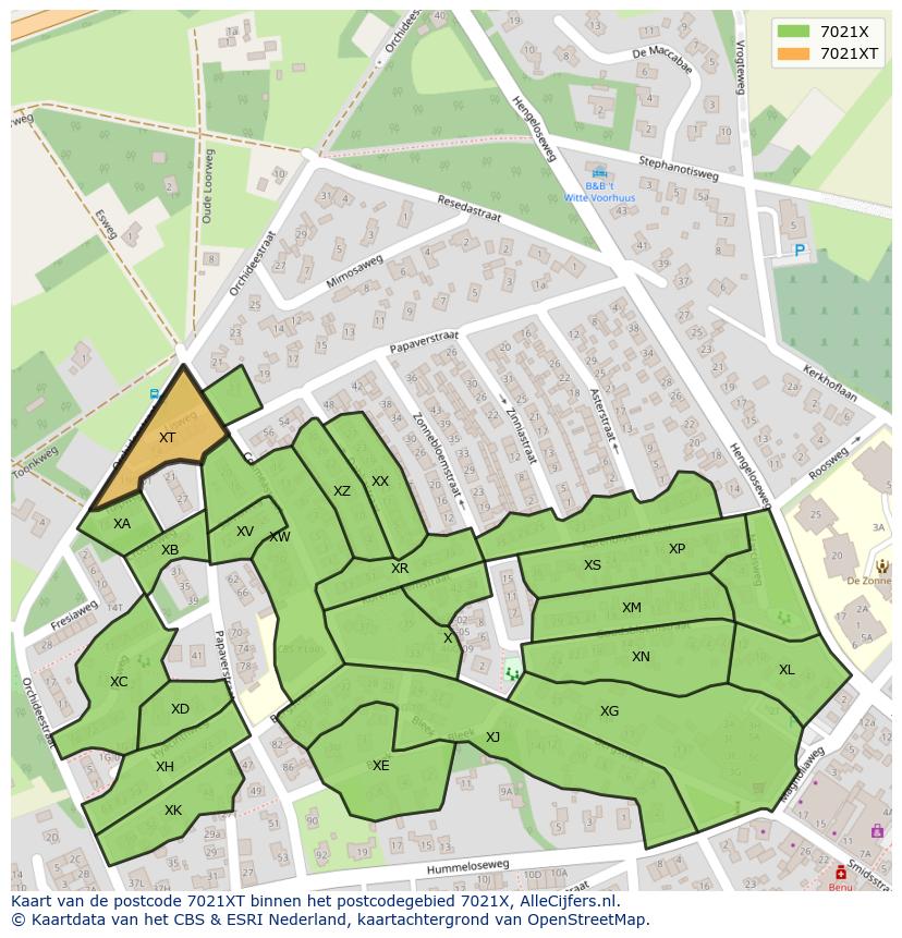 Afbeelding van het postcodegebied 7021 XT op de kaart.