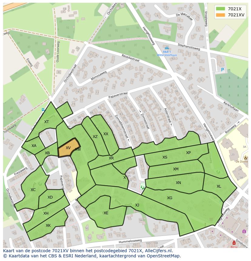 Afbeelding van het postcodegebied 7021 XV op de kaart.