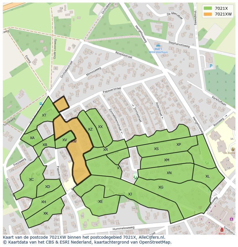 Afbeelding van het postcodegebied 7021 XW op de kaart.