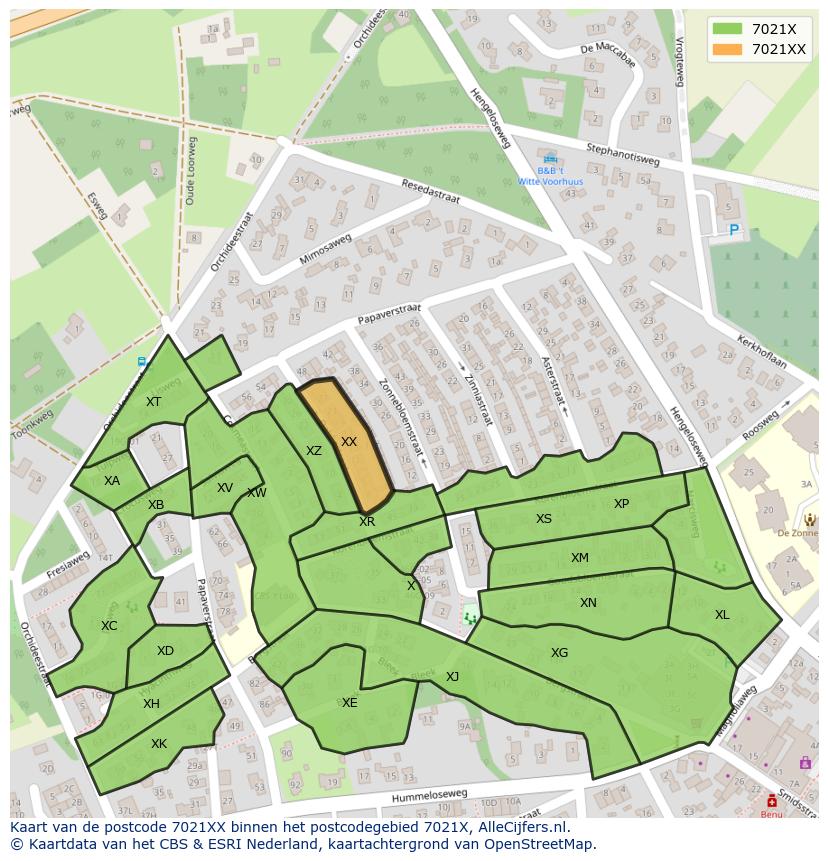 Afbeelding van het postcodegebied 7021 XX op de kaart.