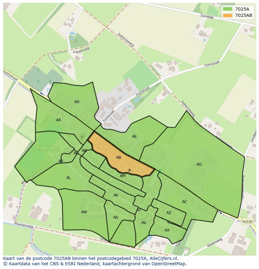 Afbeelding van het postcodegebied 7025 AB op de kaart.