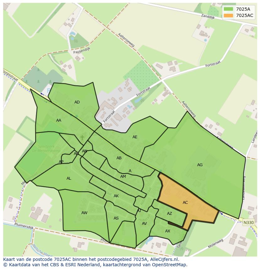 Afbeelding van het postcodegebied 7025 AC op de kaart.
