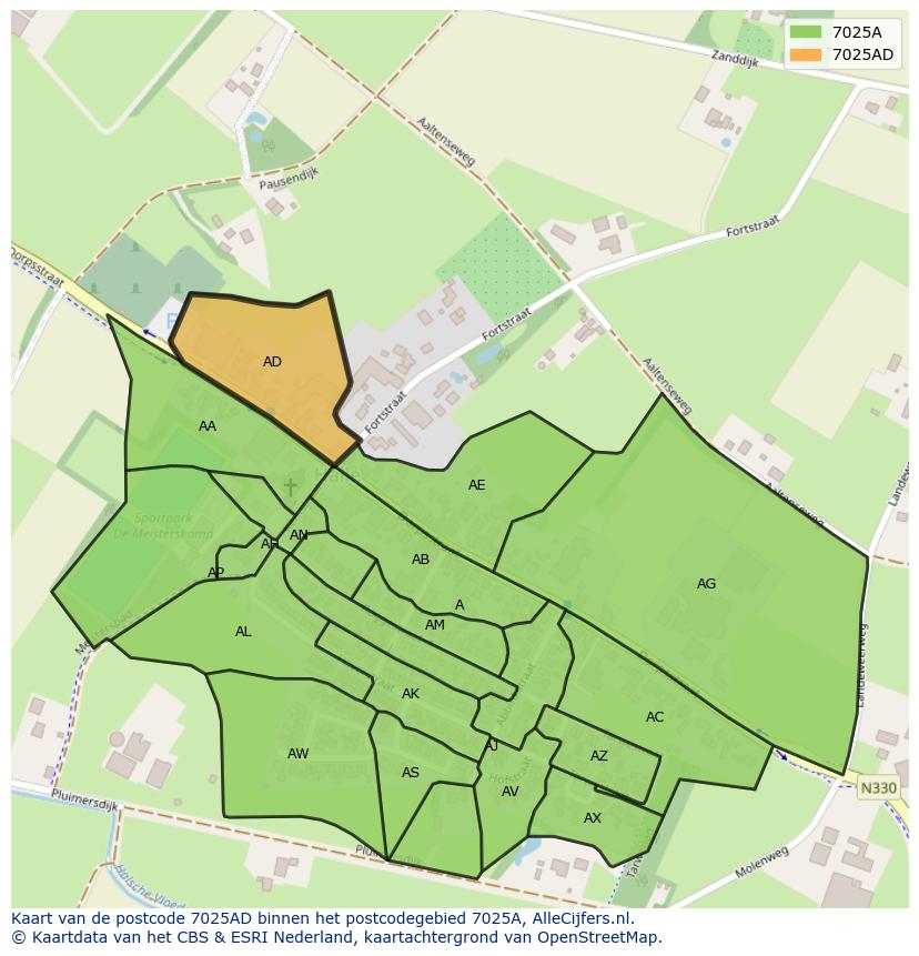 Afbeelding van het postcodegebied 7025 AD op de kaart.