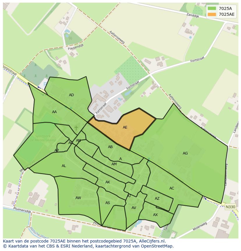 Afbeelding van het postcodegebied 7025 AE op de kaart.