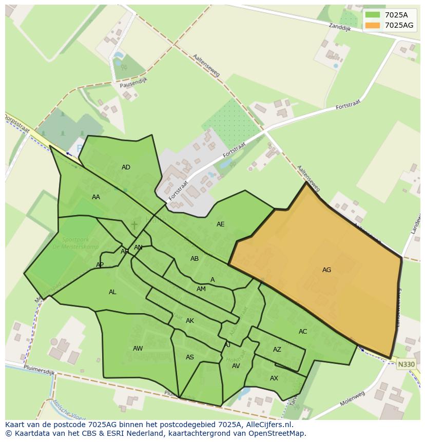 Afbeelding van het postcodegebied 7025 AG op de kaart.