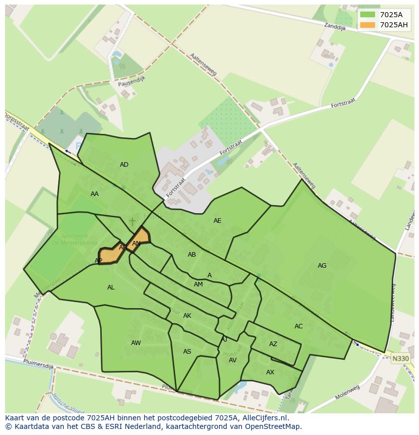 Afbeelding van het postcodegebied 7025 AH op de kaart.