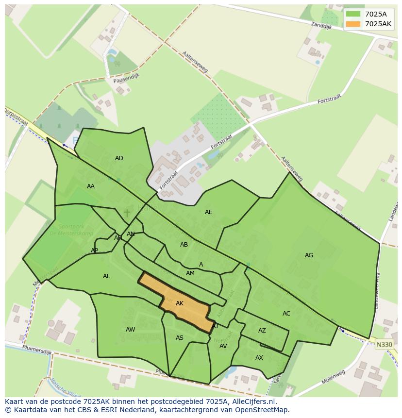 Afbeelding van het postcodegebied 7025 AK op de kaart.