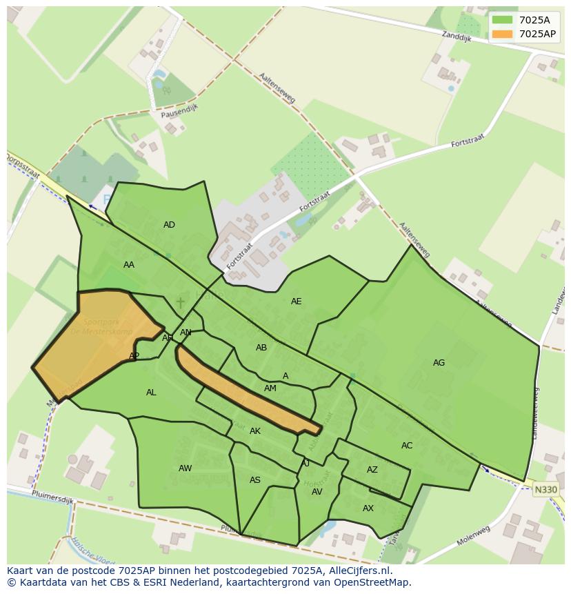Afbeelding van het postcodegebied 7025 AP op de kaart.