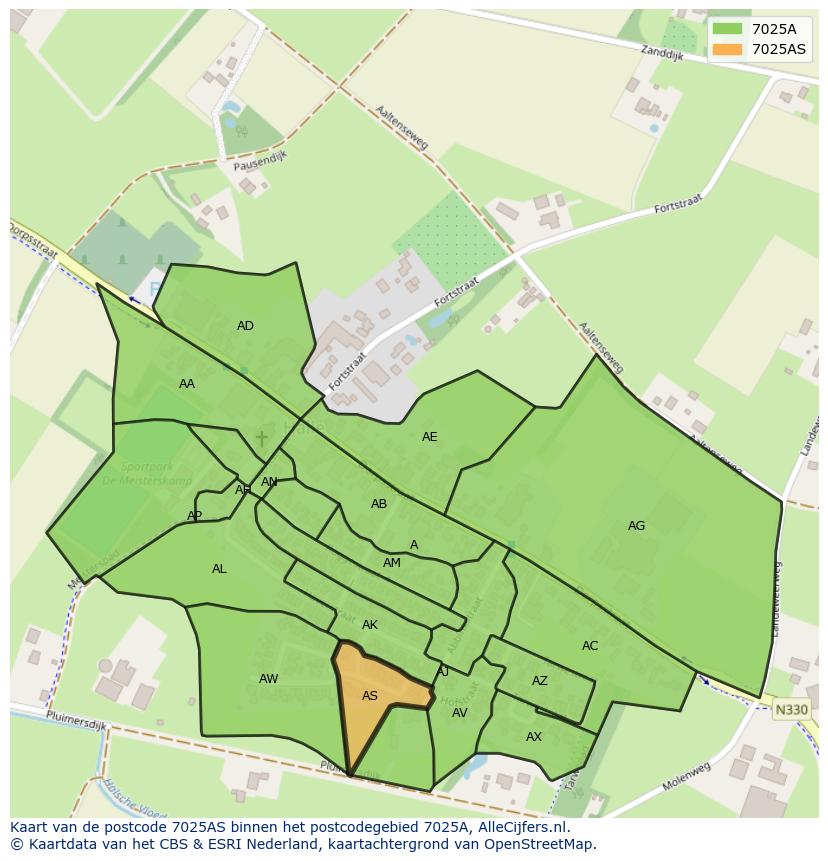 Afbeelding van het postcodegebied 7025 AS op de kaart.