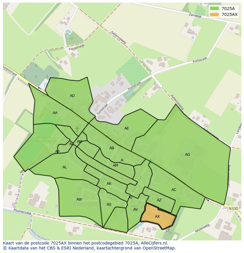 Afbeelding van het postcodegebied 7025 AX op de kaart.