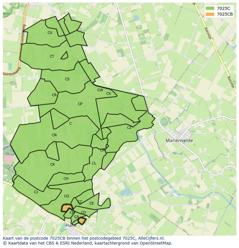 Afbeelding van het postcodegebied 7025 CB op de kaart.