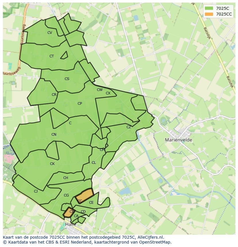 Afbeelding van het postcodegebied 7025 CC op de kaart.
