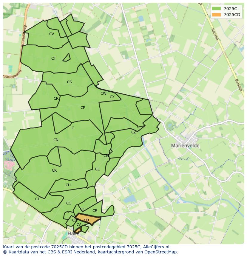 Afbeelding van het postcodegebied 7025 CD op de kaart.