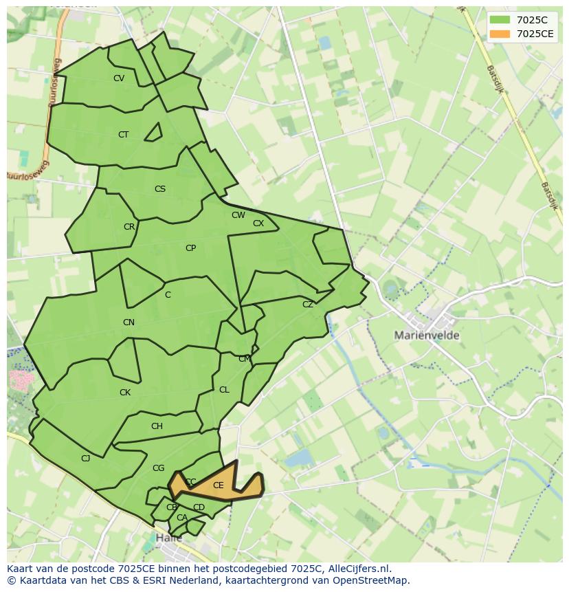 Afbeelding van het postcodegebied 7025 CE op de kaart.