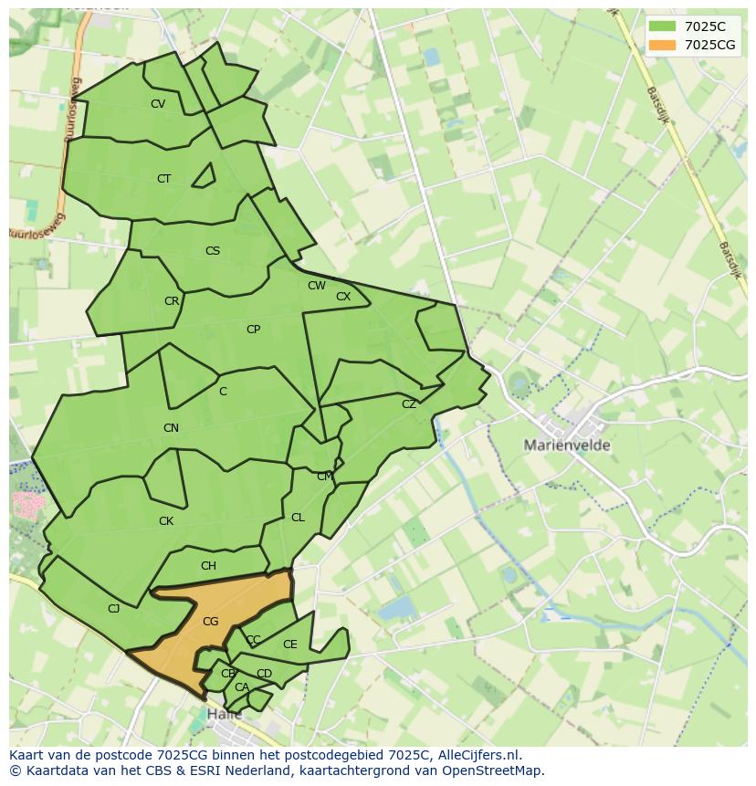 Afbeelding van het postcodegebied 7025 CG op de kaart.