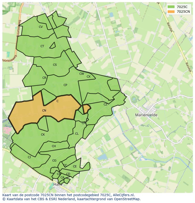 Afbeelding van het postcodegebied 7025 CN op de kaart.