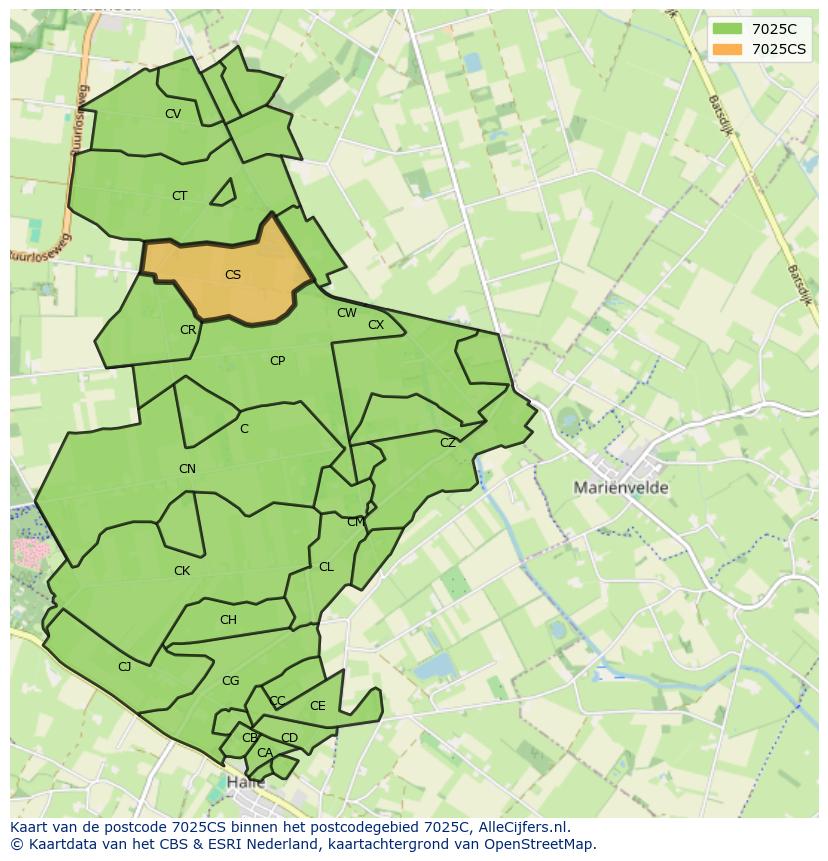 Afbeelding van het postcodegebied 7025 CS op de kaart.