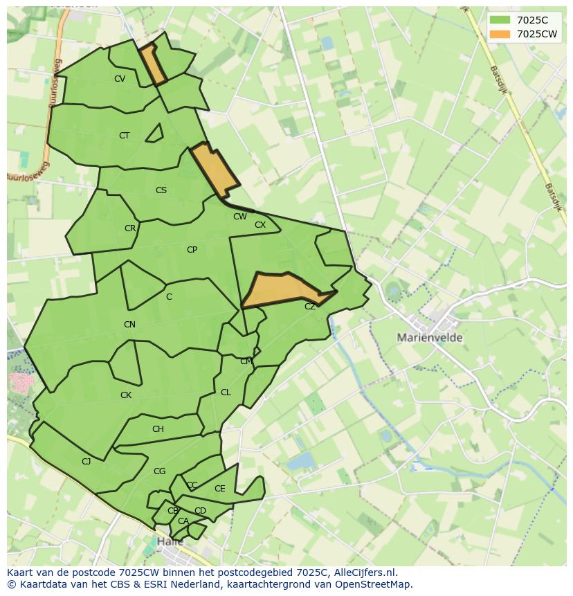 Afbeelding van het postcodegebied 7025 CW op de kaart.