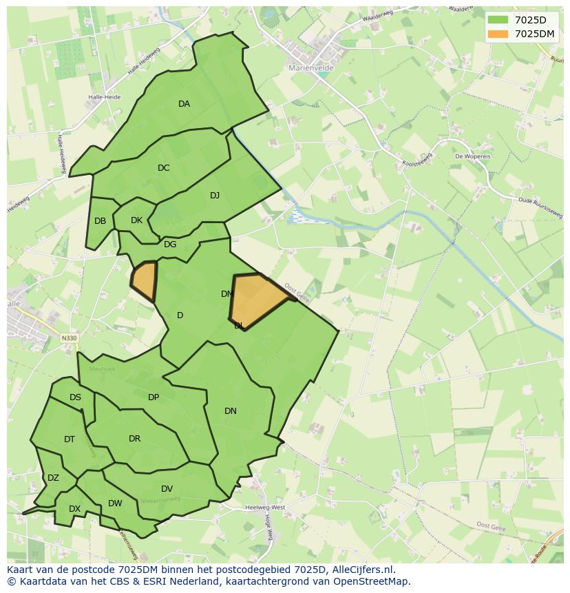 Afbeelding van het postcodegebied 7025 DM op de kaart.