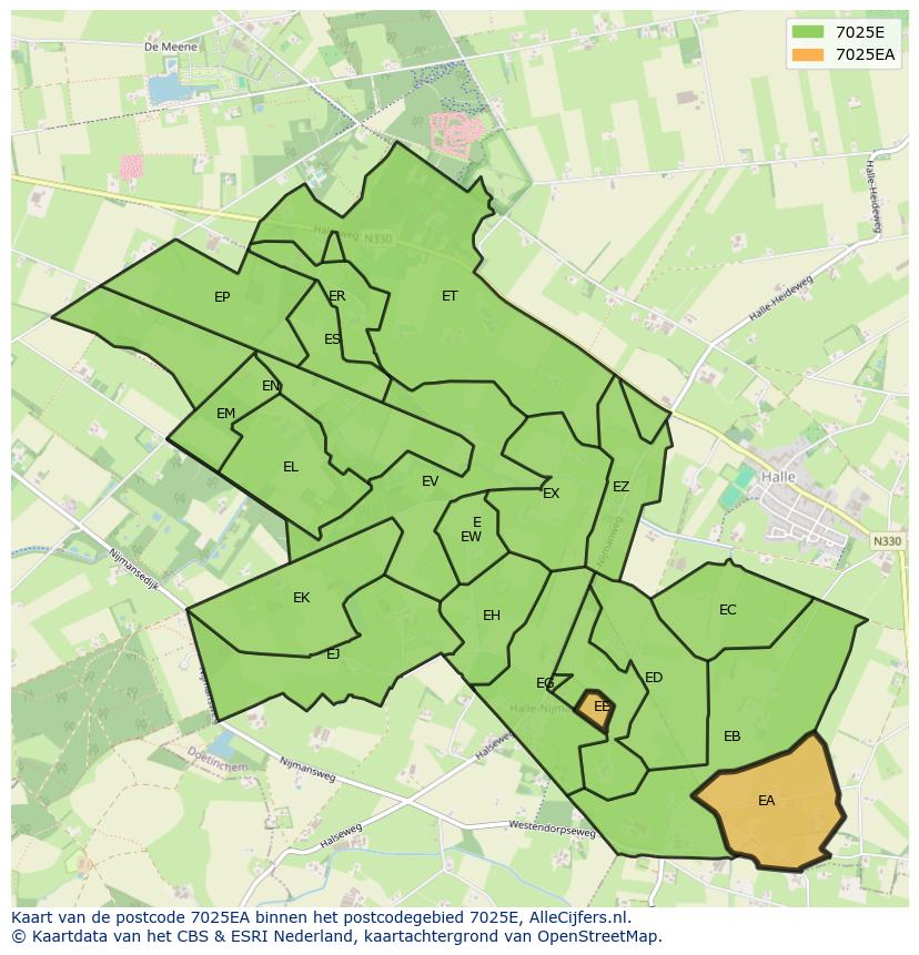 Afbeelding van het postcodegebied 7025 EA op de kaart.