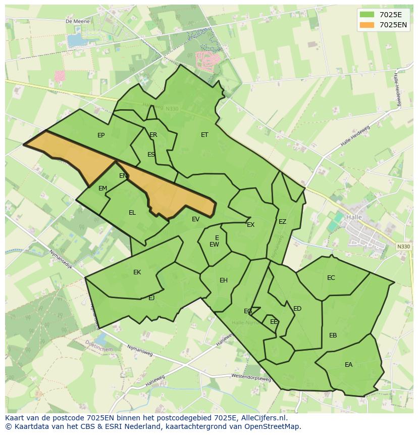 Afbeelding van het postcodegebied 7025 EN op de kaart.