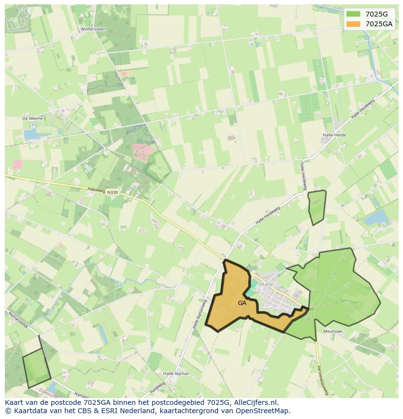 Afbeelding van het postcodegebied 7025 GA op de kaart.