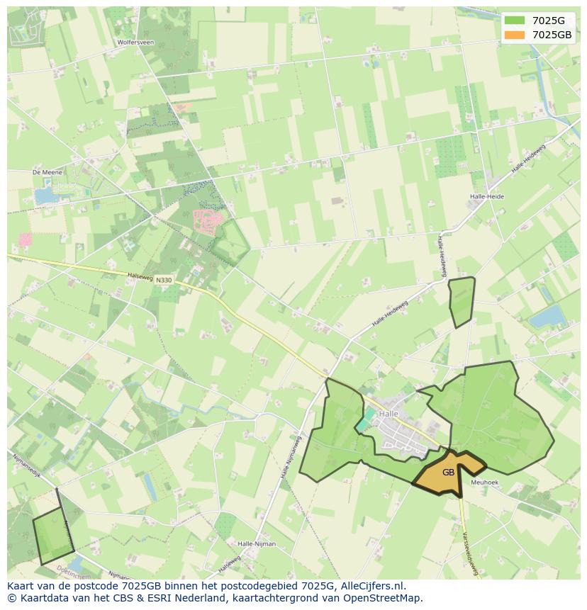 Afbeelding van het postcodegebied 7025 GB op de kaart.