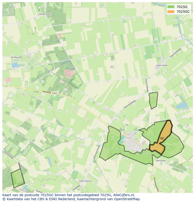 Afbeelding van het postcodegebied 7025 GC op de kaart.