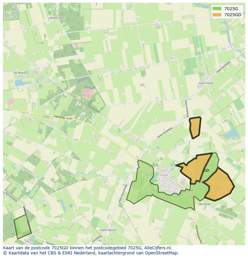 Afbeelding van het postcodegebied 7025 GD op de kaart.